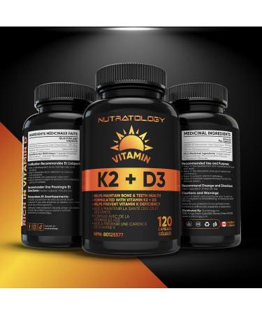 Vitamin K2 + D3 Highest Potency 120MCG/1000 IU - 120 Capsules - Helps Maintain Bone & Teeth Health - Formulated With MK-7 For Best Results - Immune System Support - Made In Canada 120 count (Pack of 1) - Buy Online on GoSupps.com