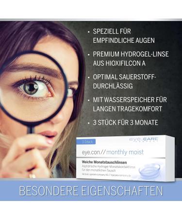Eye.con Monthly Moist Soft Contact Lenses with UV Protection - Hydrogel 57% Water -4.25d Strength for Sensitive Eyes - 3 Pack - Buy Online on GoSupps.com