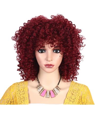 Red Afro Wig Short Curly Wig with Bangs for Black Women Synthetic Full Wig