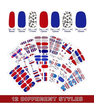 Patriotic 4th of July Nail Wraps - American Flag Nail Polish Strips for Independence Day | Memorial Day Nail Stickers with Nail Buffer File - 12 Sheets (Classic) - Buy Online on GoSupps.com