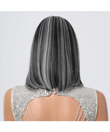 Allbell 14-Inch Brown Bob Wig with Bangs - Heat Resistant Synthetic Wig for Daily Use - Black with Gray - Buy Online on GoSupps.com