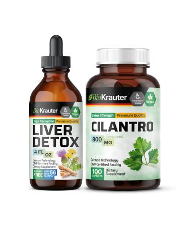 BIO KRAUTER Liver Detox Tincture 4 Fl. Oz. & Cilantro 100 Capsules