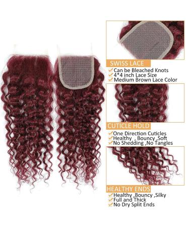 12A Grade 99j Burgundy Water Wave Hair 3 Bundles with Closure - Brazilian Virgin Remy Wine Red Ocean Wave Hair Extensions (12 14 16+10) - Buy Online on GoSupps.com