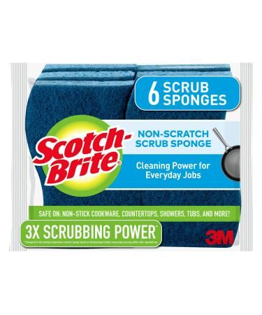 Scotch-Brite Non-Scratch Scrub Sponges, Sponges for Cleaning Kitchen, Bathroom, and Household, non-scratch Sponges Safe for Non-Stick Cookware, 6 Scrubbing Sponges Blue
