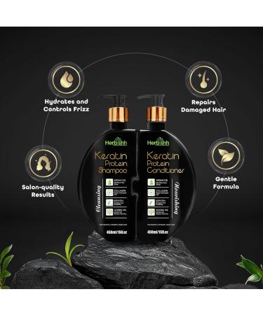 Herbishh Keratin Shampoo & Conditioner Set | Hydrating Nourishing Sulfate-Free for Dry Damaged Hair | Plant-Based | 2-Pack - Buy Online on GoSupps.com
