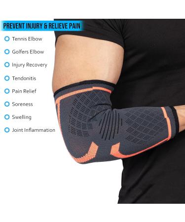 360 RELIEF Compression Elbow Brace Sleeve for Men and Women - Large Orange | Joint Pain Relief Support for Tennis, Golf, Weightlifting | Includes Mesh Laundry Bag | Orange - Buy Online on GoSupps.com