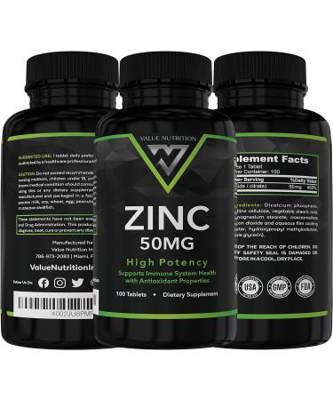 Zinc 50mg Immune Support Supplement - 100 High Potency Tablets | Supports Immune & Reproductive Health, Skin Vision Energy, Cell Growth, DNA Formation | Antioxidant Properties - Buy Online on GoSupps.com