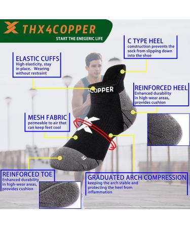 THX4Copper Compression Socks for Plantar Fasciitis - Low Cut Unisex Foot Support for Athletic Running Travel & Cycling - 5 Pairs L Black/Gray - Buy Online on GoSupps.com