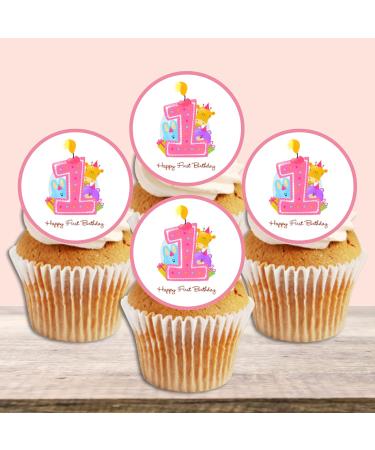 24 1st Birthday Cake Decorations Pink Edible Cake Decorations Happy Birthday Cupcake Toppers 1st Birthday Party Girls Cupcake Decorations Pink Cake Decorations Fairy Cake Topper Edible Paper - Buy Online on GoSupps.com