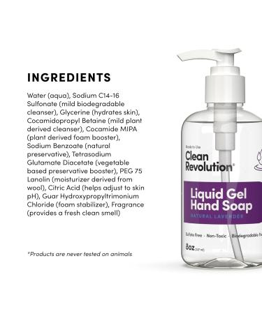 Clean Revolution Liquid Gel Hand Soap Silky Rich Liquid Quick Lather Fast Rinsing Contains Real Essential Oils (Natural Lavender) 8 Fl Oz (Pack of 6) - Buy Online on GoSupps.com