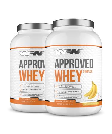 WFN APPROVED Whey - Whey protein powder - banana milk - 2x 1 kg - with whey protein isolate & lactase - very well soluble protein powder - 66 portions - Made in Germany - External laboratory testing banana milk 1 kg (2 pack)