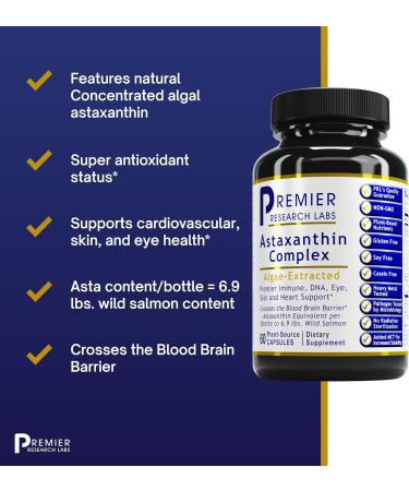 Buy Premier Research Labs Astaxanthin Complex - 4mg Capsules for Antioxidant Support | 60 Vegetarian Capsules | International Shipping Available - Buy Online on GoSupps.com