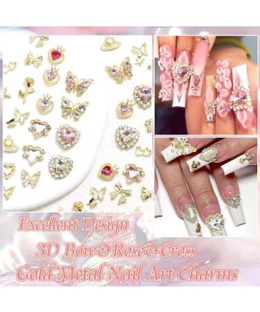Buy RODAKY 124PCS Gold Nail Charms - 3D Butterfly Pink Crystal Heart & Bow Nail Art Jewelry for Acrylic Nails - Cute Glitter Decorations for Manicure Design - Buy Online on GoSupps.com