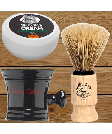 100% Pure Boar Bristle Shaving Brush - Medium Beech Wood Handle | The Shave Factory for Ultimate Shave Experience - Buy Online on GoSupps.com