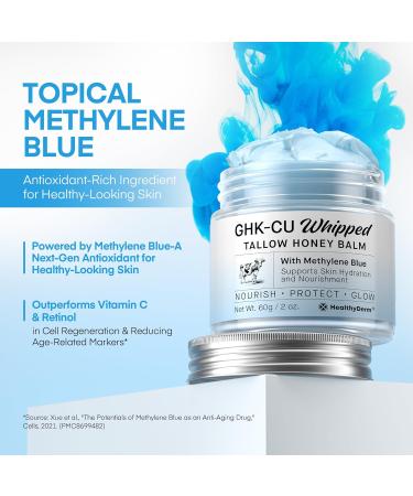 Copper Peptides GHK-Cu Beef Tallow for Skin: Blue Balm with Methylene Blue Manuka Honey & Vitamin E Natural Face and Body Moisturizer for Mature Dry & Sensitive Skin 2oz 2 Fl Oz (Pack of 1) - Buy Online on GoSupps.com