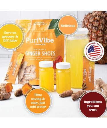 All About Juicing Ginger Shots with Pineapple & Turmeric - Superfood Juice Powder - Immunity Digestion & Energy Support - 15 Wellness Stick Packs - PuriVibe 0.17 Ounce (Pack of 15) - Buy Online on GoSupps.com