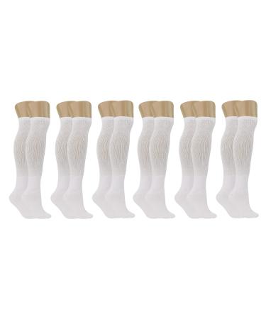 White Diabetic Knee High Socks for Men and Women with Full Cushioned Sole 6 Pairs 13-15 White