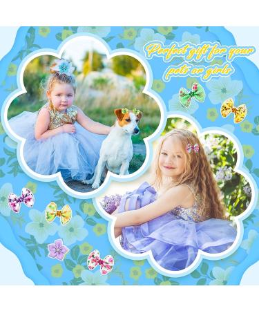 100Pcs/50Pairs Floral Dog Bows for Spring & Summer | Easter Dog Grooming Accessories for Puppy/Cat| Holiday Pet Hair Bands - Buy Online on GoSupps.com