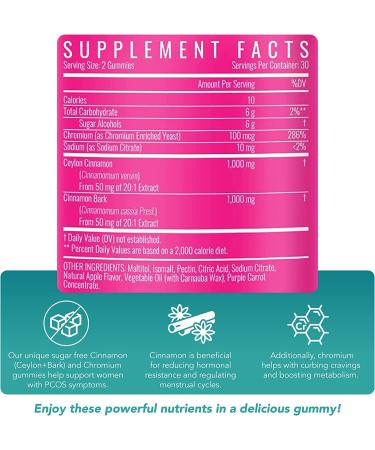 PCOS Herbal Gummies with Ceylon Cinnamon & Chromium - Hormonal Balance & Craving Control - Sugar-Free, Gluten-Free, Vegan - 60ct - Buy Online on GoSupps.com