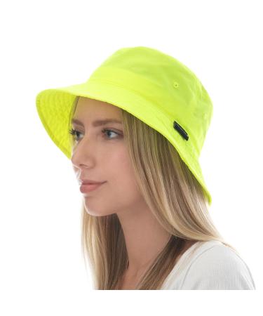 The Hat Depot Lightweight Quick Dry Polyester Packable Nylon Bucket Sun Hat Small-Medium 1. Light - Neon Lime