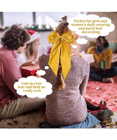 Yellow Big Hair Bow with French Barrette Clip - Satin Silky Hair Accessory for Women and Girls - Buy Online on GoSupps.com