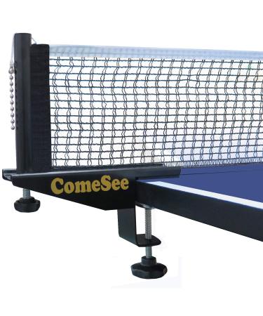 Comesee Professional Table Tennis Ping Pong Net Post Set Strength Screw Clamp with Net Clip Insert, 1.5 Inch Width Grip Holder, Tension and Height Adjustable Easy Set Up (Black)
