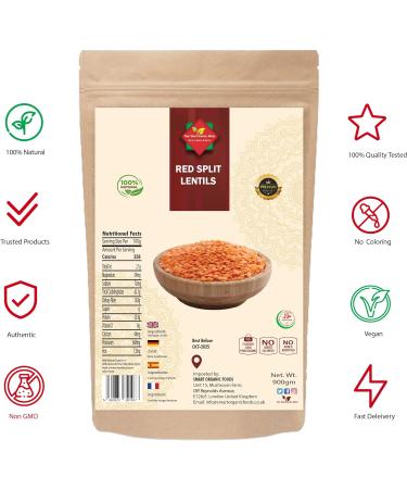 Red Split Lentils (900g) - Massor Dal | High Protein, Non-GMO, Vegan | Easy to Cook | Premium Quality in Reusable Zip Lock Bag - Buy Online on GoSupps.com