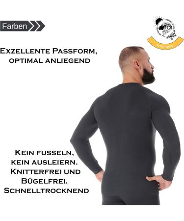 Brubeck Men's Long Arm Functional Shirt - Breathable Thermo Sport Underwear | Merino Wool | Fitness | LS12820 XL Dark Gray - Buy Online on GoSupps.com