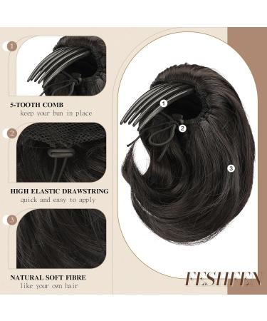 Feshfen Short Hair Part Dutt with Comb - Synthetic Hair Extensions Chignon for Women in Natural Black - Buy Online on GoSupps.com