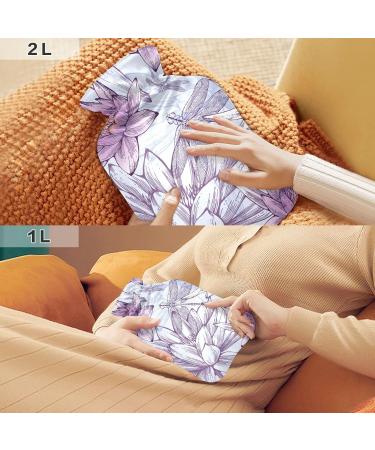 Lilies Dragonflies Hot Water Bottle with Cover - 1L BPA-Free Small Pain Relief Bag for Bed Hand & Feet - Buy Online on GoSupps.com
