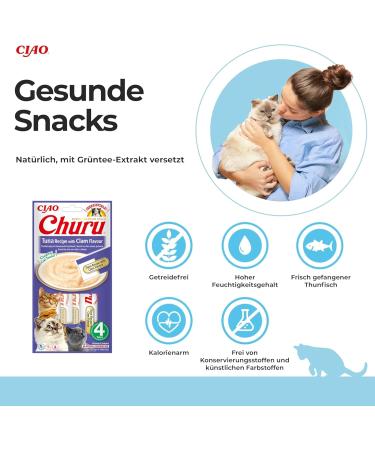 Inaba Churu Puree Cat Snacks - Tuna & Venus Mussel Hand Feeding Sticks - 4 Sticks x 14g - Premium Cat Treats - Buy Online on GoSupps.com