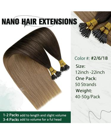 RUNATURE Brown Ombre Blonde Nano Beads Human Hair Extensions 20 Inch 50g - A-Nano-#2/6/18 - Buy Online on GoSupps.com