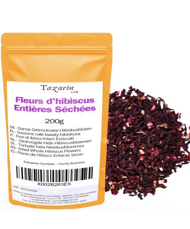 Tazarin LTD 200g Hibiscus Flowers - Dried Hibiscus Flowers - Intense Aroma & Flavor - Mild & Aromatic Hibiscus Tea - 100% Natural Pure & Additive Free | Premium Quality - Tazarin Ltd