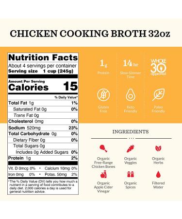 Kettle and Fire Organic Chicken Broth 4 Pack (32 oz) - Keto, Paleo, Whole 30 Approved - Gluten Free, High Protein, Collagen - 2 lb (Pack of 4) - Buy Online on GoSupps.com