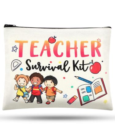 Svee cosmetic bag gift Christmas teacher canvas cultural bag thank you gift make -up bag with zipper makeup bag for kindergarten elementary school (lively style)