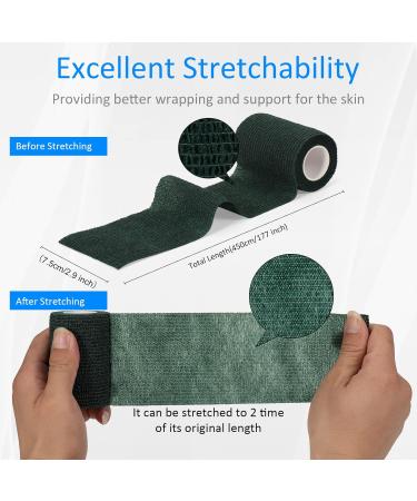 Buy Self-Adhesive Cohesive Bandage - 7.5cm x 4.5m 6 Rolls for First Aid Dog Veterinary Wrap Sport & Injury Support (Dark Green) - Buy Online on GoSupps.com