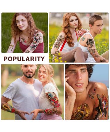 Yazhiji Waterproof Fake Tattoos: 77 Sheets for Men or Women, 17 Sheets Larger Half Arm Designs, 60 Sheets Tiny Flower Stickers for Kids - Buy Online on GoSupps.com