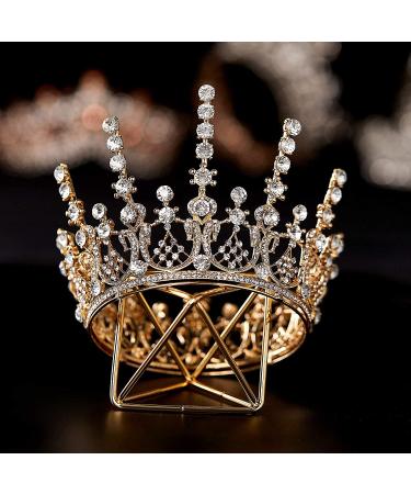 SWEETV Queen Crown for Women - Full Round Wedding Tiara with Rhinestone, Birthday & Cake Topper Crown - Gold Costume Hair Accessories for Prom Party - Buy Online on GoSupps.com