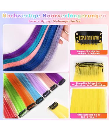 Comkrivy 27 Pieces Coloured Hair Extensions 26 Colours Clip-in Hair Strands with Comb 55 cm Straight Colourful Synthetic Hair Pieces for Women Kids Girls Party Highlights Festival Decoration - Buy Online on GoSupps.com