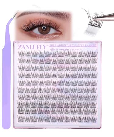 Self Adhesive Cluster Lashes Natural No Glue Individual Lashes Wispy Self Adhesive Eyelash Clusters with Clear Self Adhesive Strips DIY Eyelash Extensions(10-12MM) Self Adhesive-8