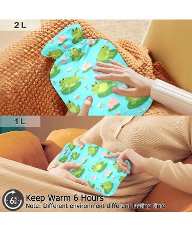 Oarecol Cute Frog Hot Water Bottle - 2L Pink Flower Warmer for Pain Relief & Cramps | Cozy Green Animals Design - Buy Online on GoSupps.com