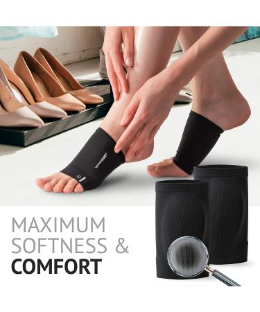 Metatarsal Compression Arch Support Sleeves for Flat Feet Pain Relief - Medium Black | Reusable Gel Pad Fabric Socks for Arthritis & Plantar Fasciitis - Men & Women - Buy Online on GoSupps.com