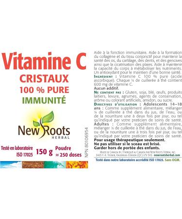 New Roots Herbal - Vitamin C Crystals 150g Powder - Helps in Collagen Formation to Maintain Healthy Bones Cartilage Teeth and Gums - Helps to Maintain and Support Immune Function 150 g (Pack of 1) - Buy Online on GoSupps.com