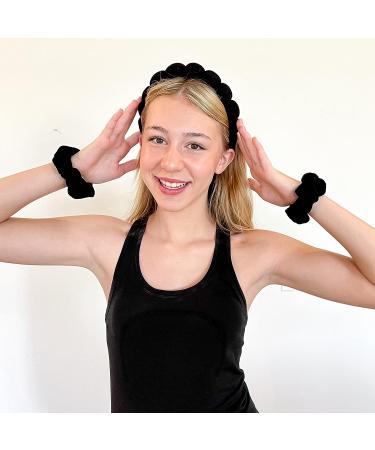 FROG SAC Puffy Spa Headband and Wristband Set for Girls and Women - Terry Cloth Makeup and Skincare Headbands - Black - Buy Online on GoSupps.com