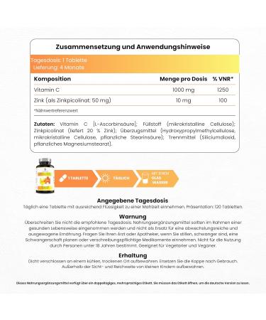 Buy Vegan Vitamin C 1000 mg + Zinc Picolinate 50 mg | 120 Tablets for Immune Support | Shop Internationally - Buy Online on GoSupps.com