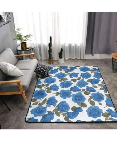 Beautiful Blue Roses Flannel Non-Slip Floor Mat - Comfortable & Lint-Free 63x48 Inches for All Occasions - Buy Online on GoSupps.com