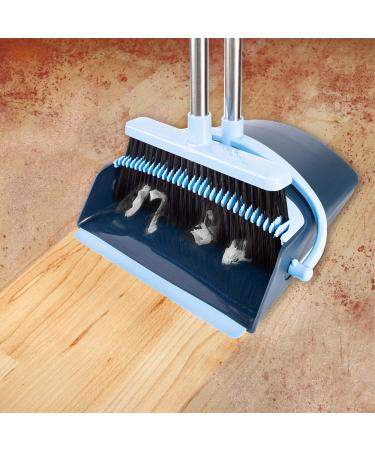 Broom and Dustpan Set 2022 - Heavy Duty 3ft Angle Broom for Indoor/Outdoor Cleaning - Long Handle Sweep Combo for Pet Hair, Garden, Kitchen - Blue - Buy Online on GoSupps.com