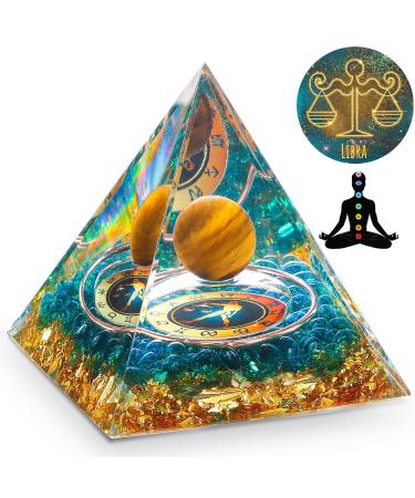 HuiJuKeJi Orgonit Pyramid Libra Crystals Stone Constellation Gifts - 12 Constellations & Tiger Eye Stone Birthstone for Astrology Energy Healing Reiki Chakra Meditation Pyramid 6cm -Libra