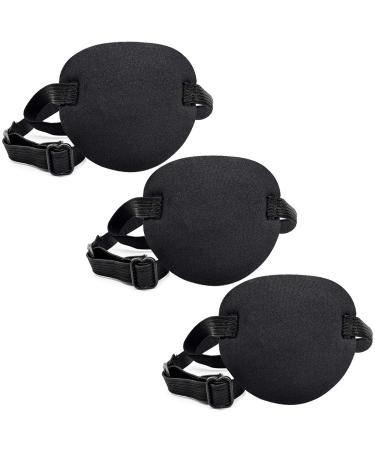 HAOBIN 3 Pieces Single Eye Mask Amblyopia Eye Patches Adjustable Elastic Eye Patches Soft Adjustable Pirate Eye Patch for Treating Human Amblyopia (Black)
