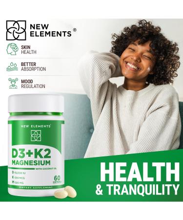 New Elements Vitamin D3 K2 10 000 IU with Magnesium Glycinate 500mg - Bone Health Immune Support Energy & Mood - Non-GMO Gluten-Free Sugar-Free Softgels for Women & Men (60 softgels) - Buy Online on GoSupps.com
